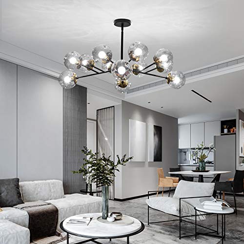 SZXYKEJI 12-Light Glass Chandelier,Large Chandeliers for High Ceilings, Rustic Ceiling Lighting Fixture Pendent Light for Kitchen Dining Room Living Room Bedroom Office (Black). SZXYKEJI 12-Light Glass Chandelier,Large Chandeliers for High Ceilings, Rustic Ceiling Lighting Fixture Pendent Light for Kitchen Dining Room Living Room Bedroom Office (Black).